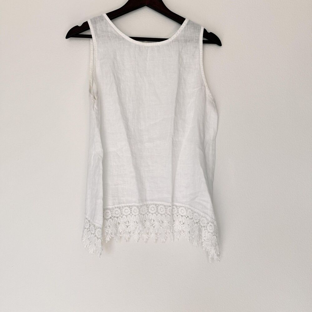 Terzo Millennio Shirt Womens Medium White Linen Lace Hem Sleeveless Tank Top